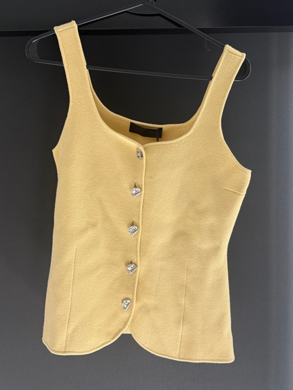 NWT Zara Butter Yellow Silver Artistic Button-Front Sleeveless Top
